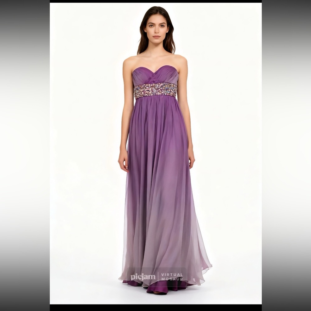 Nina Canacci purple embellished strapless prom wedding guest gown dress